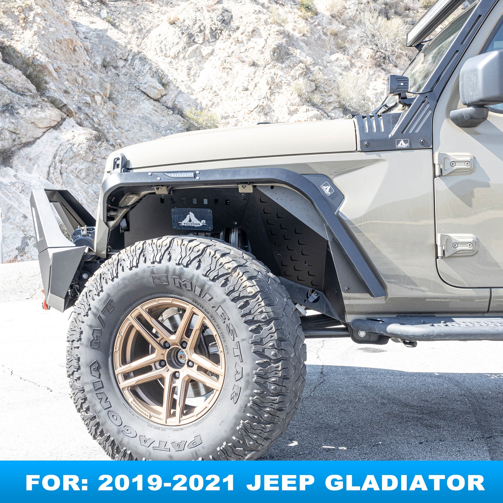 WOLFSTORM Front Inner Fenders Liners for 2019-2021 Jeep Gladiator JT Offroad Powder Coat Steel