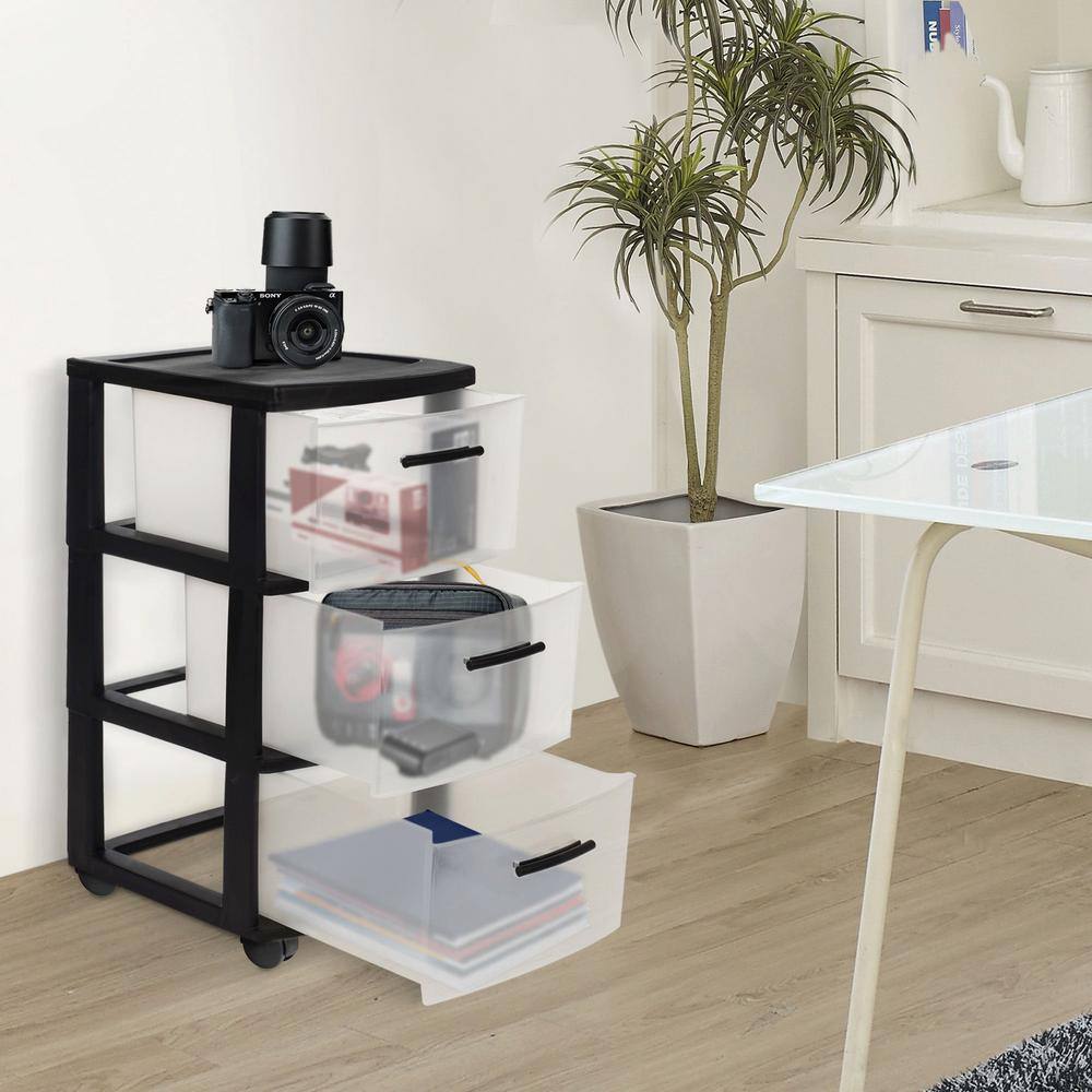 MQ 3-Drawer Resin Rolling Cart in Clear and Black (2-Pack) 547-BLK2PK