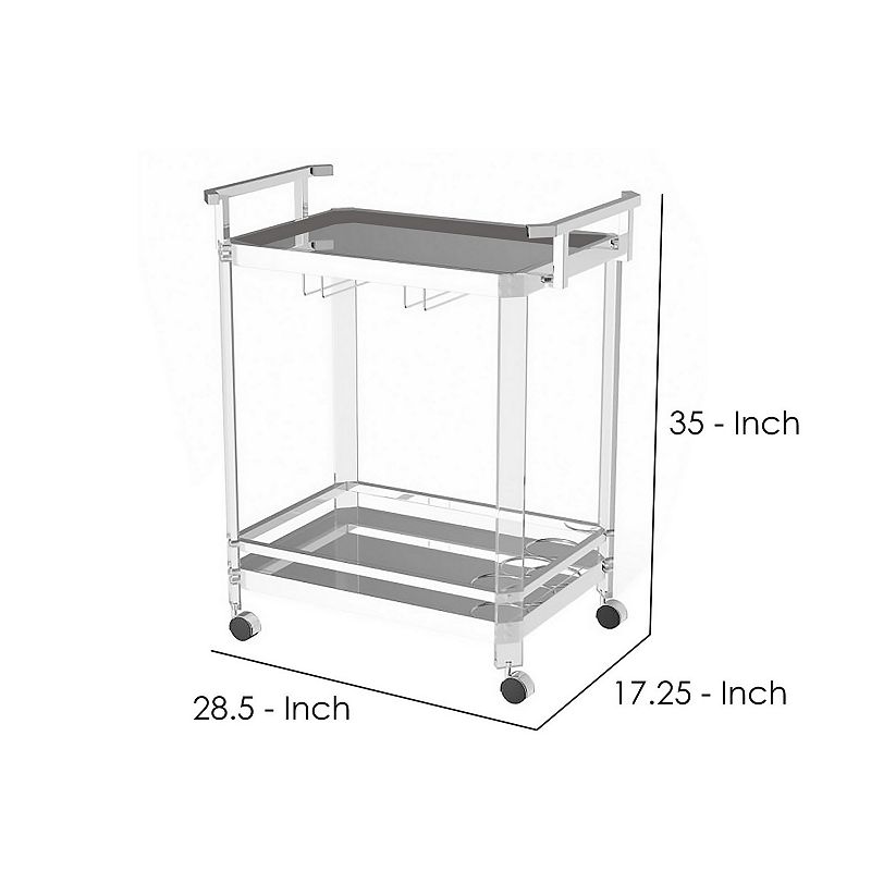 Stylish Metal Base Serving Cart With Glass Top， Clear