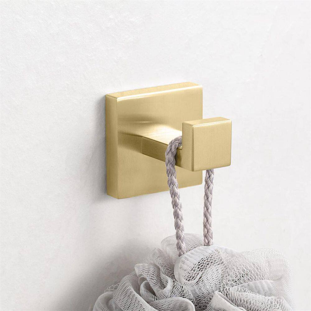 Dracelo Wall Mounted Square Bathroom Towel Hook Robe Hook in Brushed Gold J-Hook(2-Pack) B09338X5C3