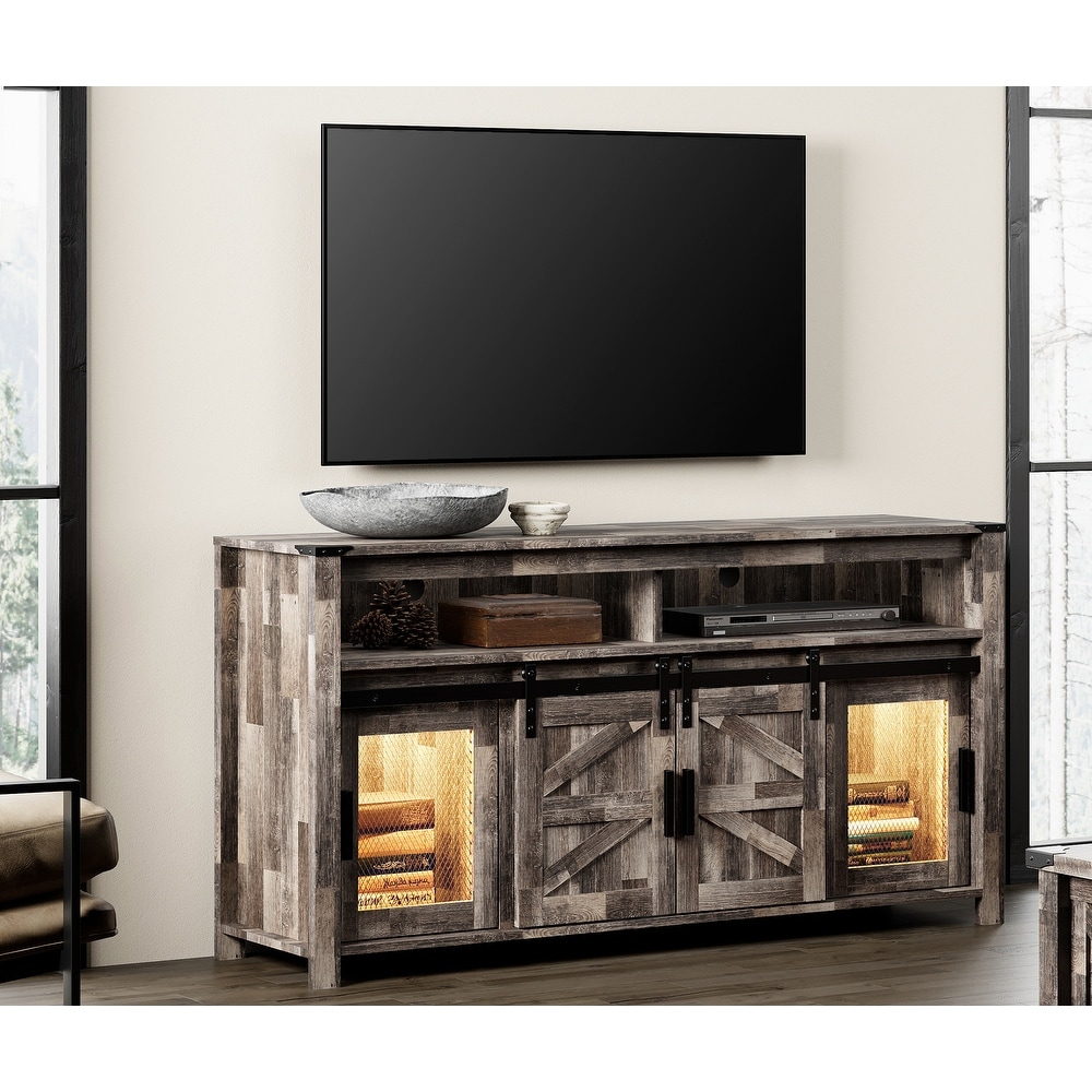 LED Farmhouse Entertainment Center with Mesh and Barn Doors  31\