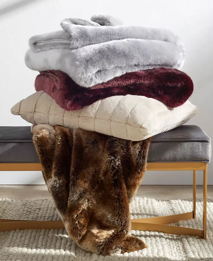 Hotel Collection Lynx Oversized Faux Fur Throw， 58