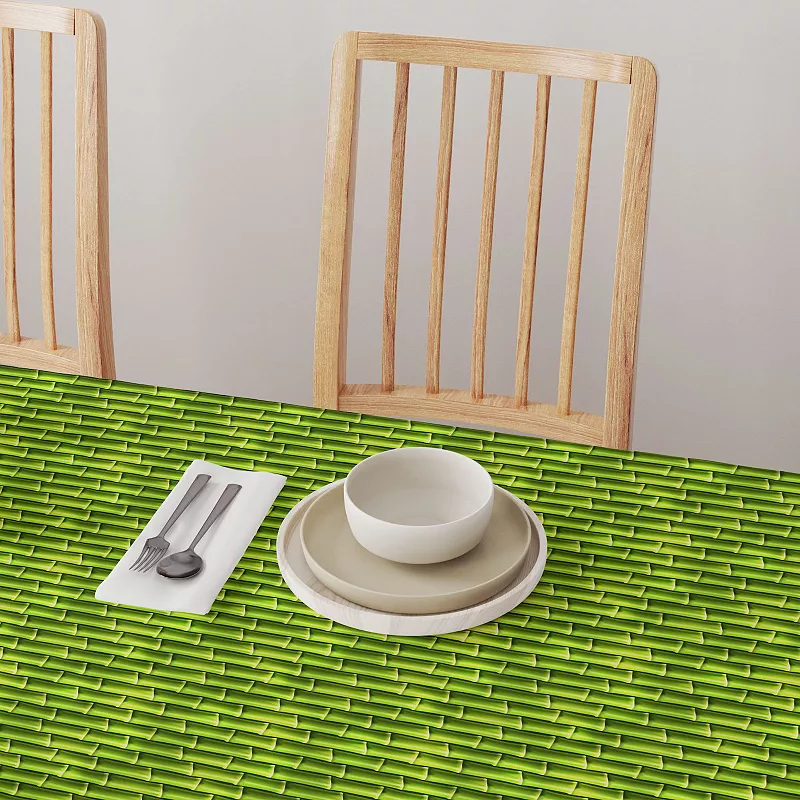 Rectangular Tablecloth， 100% Polyester， 60x84， Green Bam boo Sticks