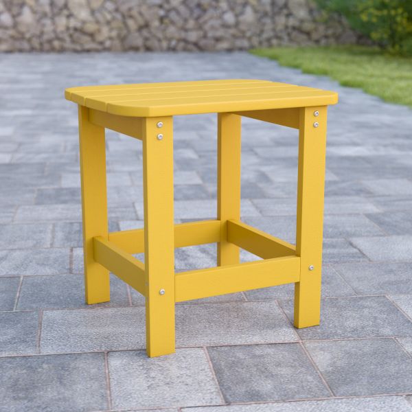 Charlestown All-Weather Poly Resin Wood Commercial Grade Adirondack Side Table in Yellow