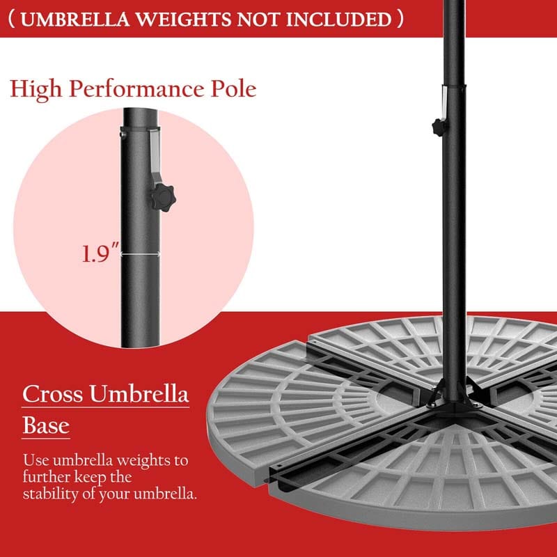 10 FT Offset Patio Umbrella with Solar LED Lights & Cross Base, Large Outdoor Cantilever Umbrella for Sun Rain