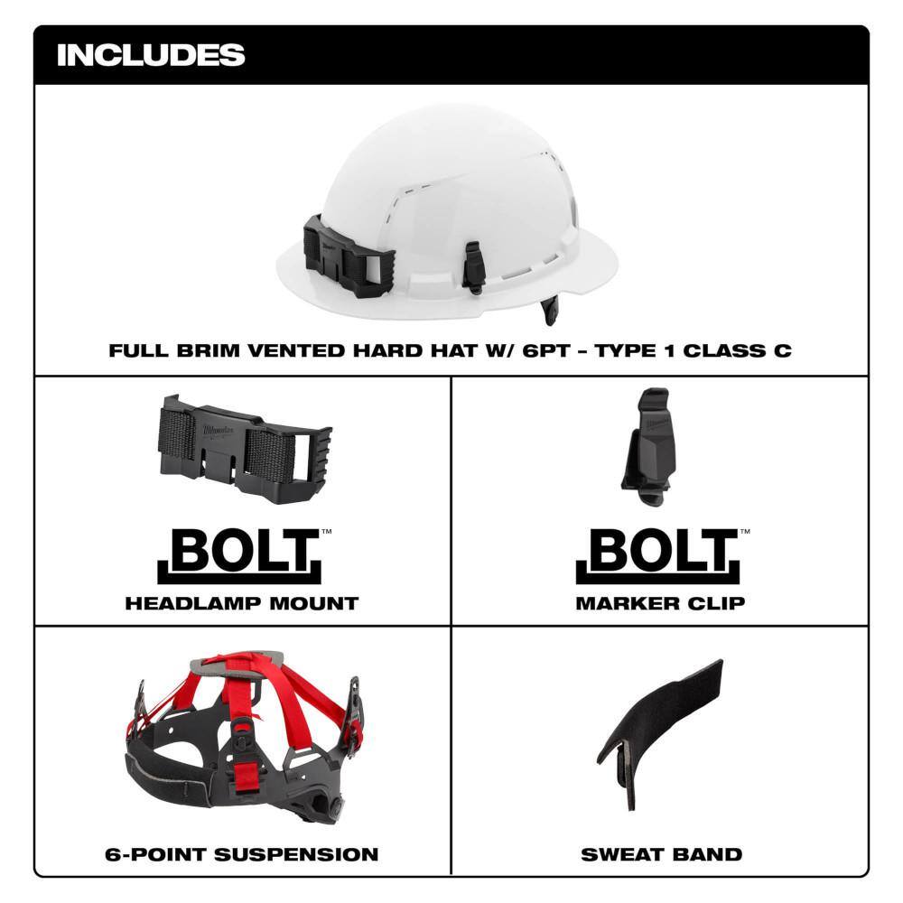 MW BOLT Red Type 1 Class C Full Brim Vented Hard Hat with 6 Point Ratcheting Suspension 48-73-1229