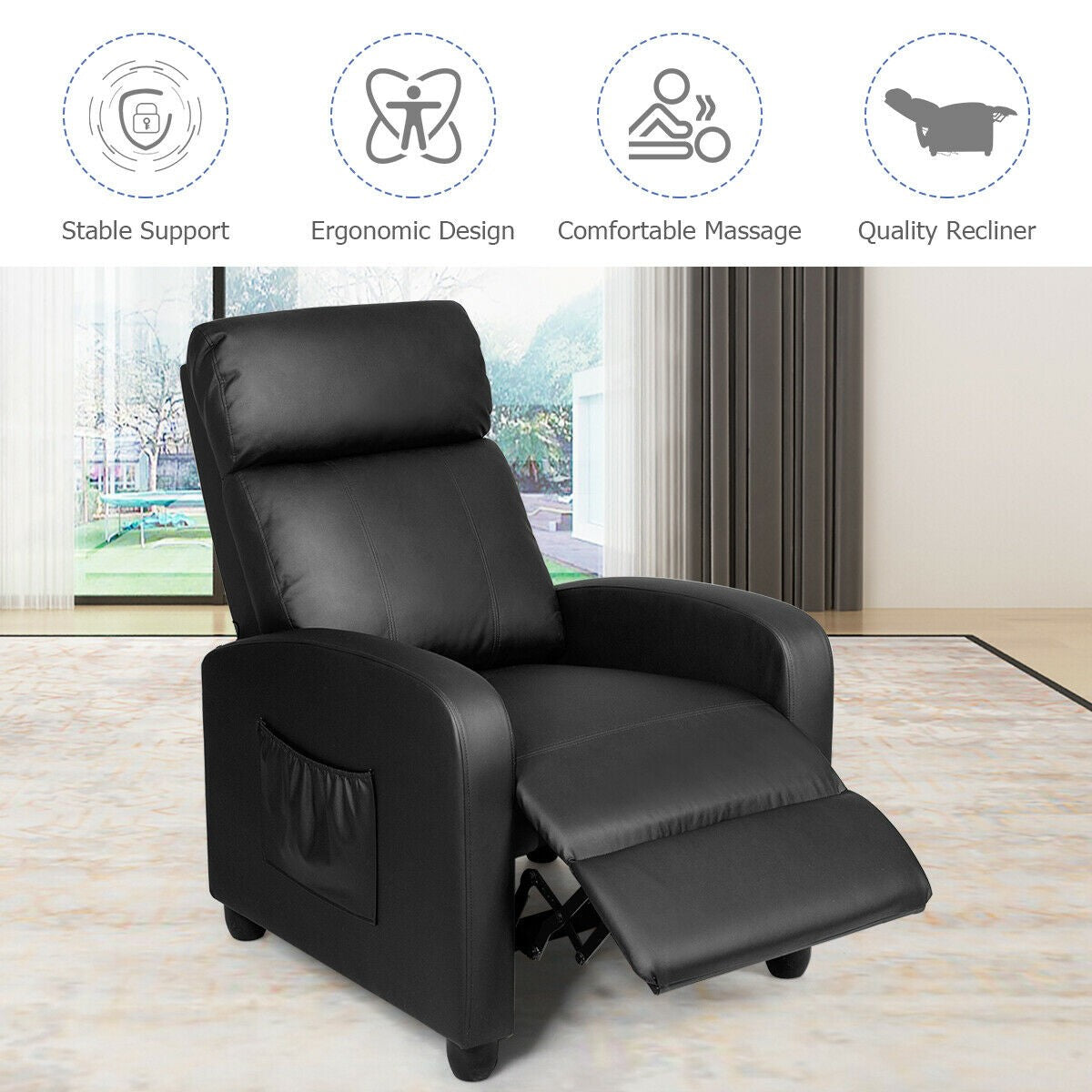 Giantex Recliner Chair for Living Room, Recliner Sofa Wingback Chair w/Massage Function