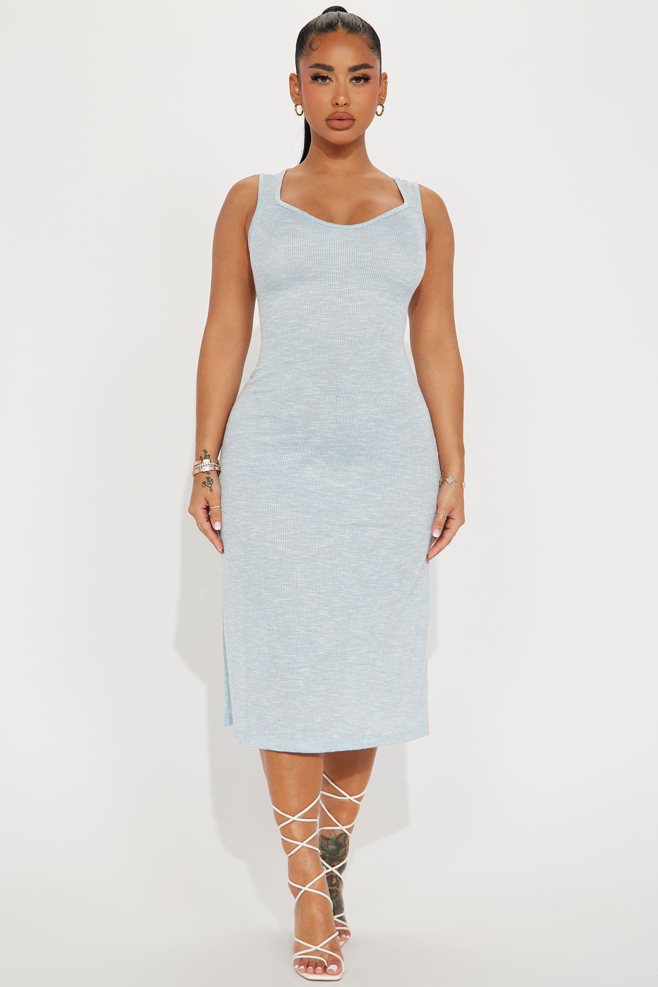 Clara Ribbed Midi Dress - Blue