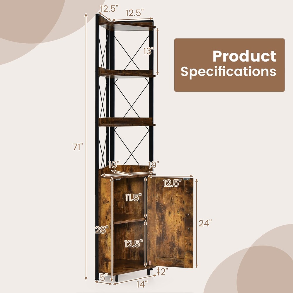 Costway 6 Tier Corner Shelf Bookshelf Industrial Storage Rack Cabinet   19'' x 12.5'' x 71'' (L x W x H)