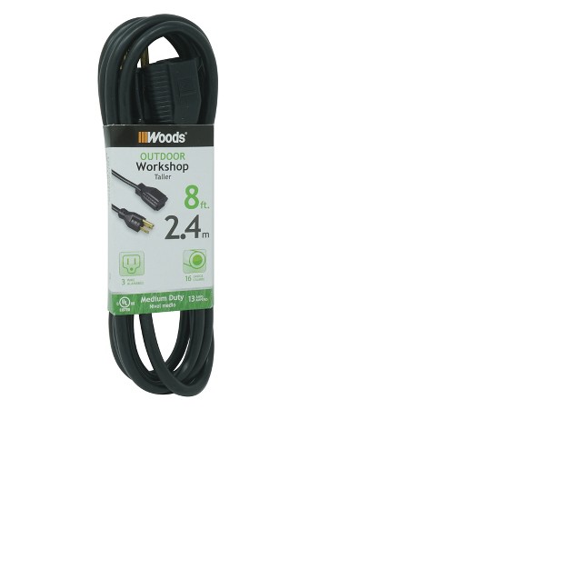 Woods 8 x27 Outdoor Extension Cord Black