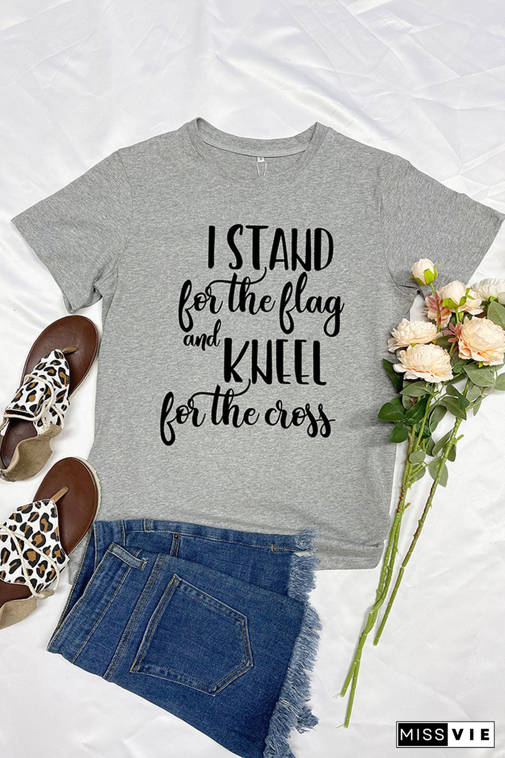 I Stand for the Flag and Kneel for the Cross Over Fear Short Sleeve Graphic Tee Wholesale