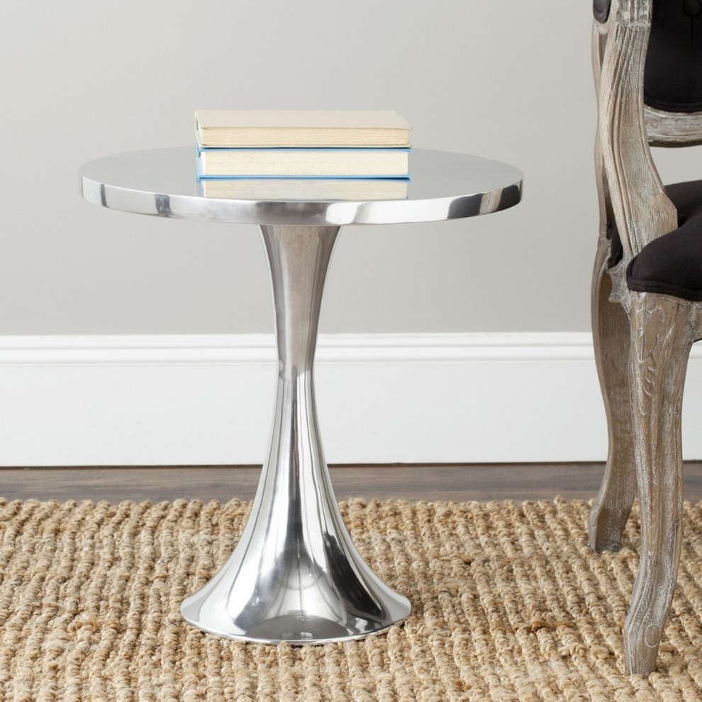 Liam Aluminum Round Top Side Table Silver   Contemporary   Side Tables And End Tables   by AED Luxury Home Decor  Houzz