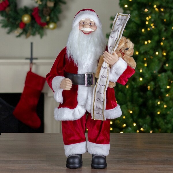 Standing Santa with Teddy Bear and List Christmas Figure