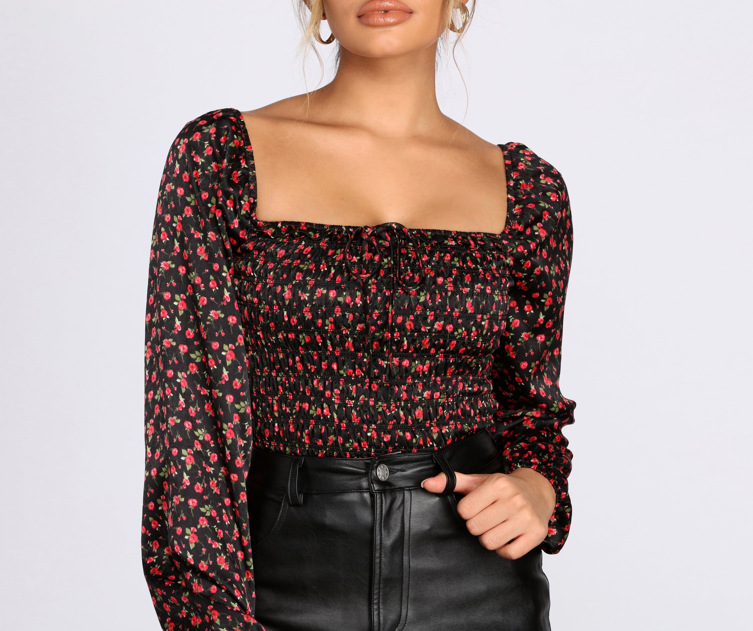 Ditsy Floral Smocked Satin Top