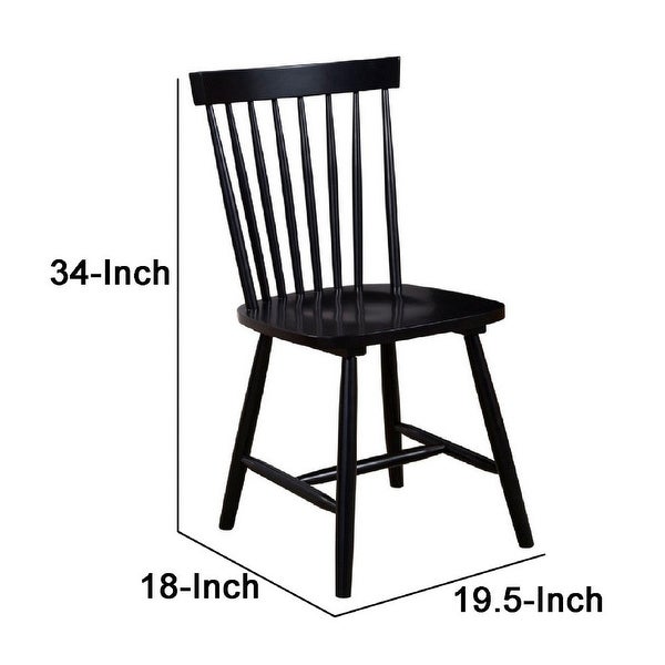 Ray 18 Inch Dining Side Chair， Rubberwood， Windsor Back， Set of 2， Black - 19.5 L x 18 W x 34 H