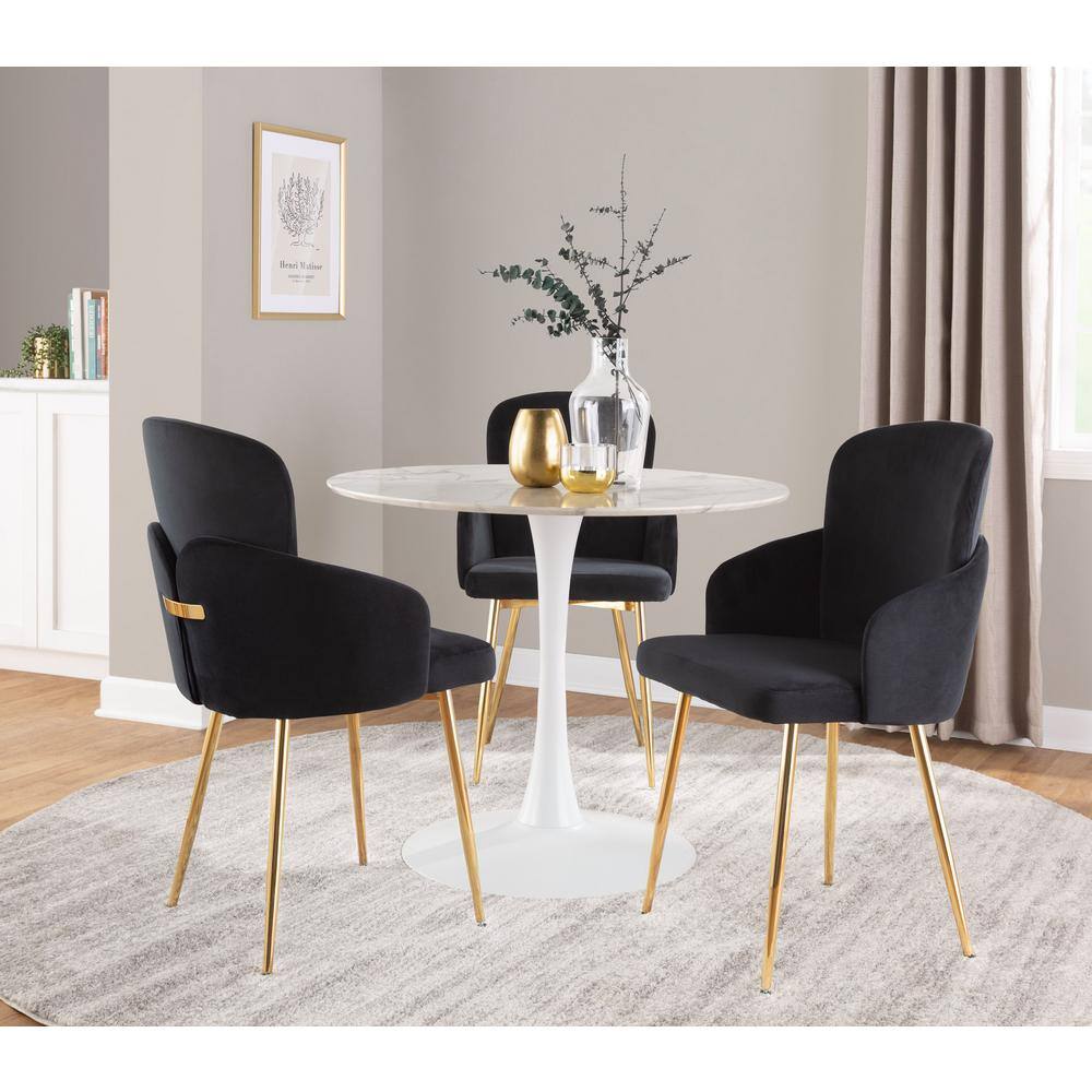 Lumisource Pebble Mod 36.25 in. Round White Marble Veneer and White Metal Table (Seats 4) T30-PEBMOD WW