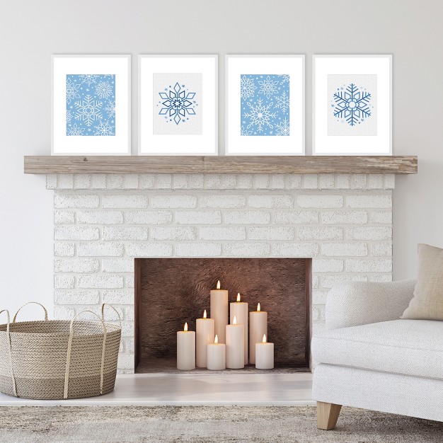 Big Dot Of Happiness Blue Snowflakes Unframed Winter Holiday Linen Paper Wall Art Set Of 4 Artisms 8 X 10 Inches