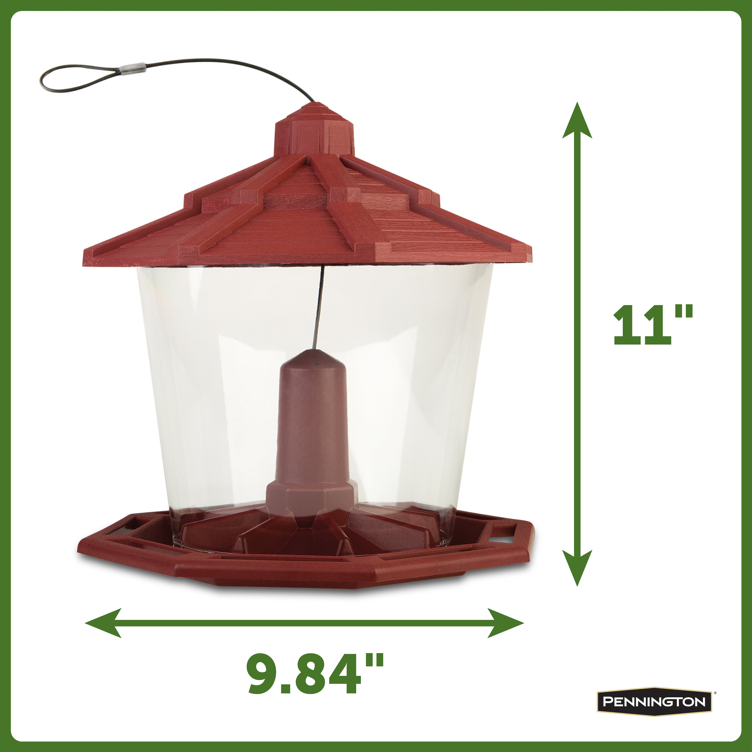 Pennington Red Resin Ecozebo Wild Bird Hopper Feeder， 7 lb. Capacity， 2 Pack