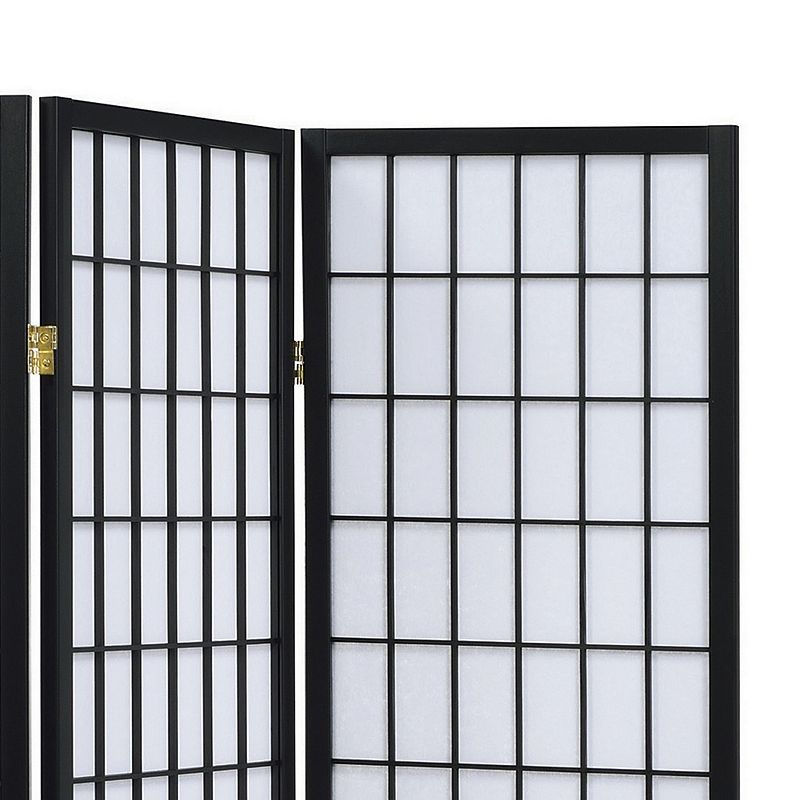 3 Panel Screen with Grid Design Wooden Frame， Black