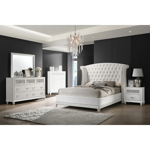 PU Eastern King Bedroom Set in Chrome and White - - 36135795