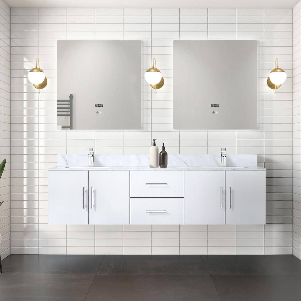 Lexora Geneva 72 in. W x 22 in. D Glossy White Double Bath Vanity and Carrara Marble Top LG192272DMDS000