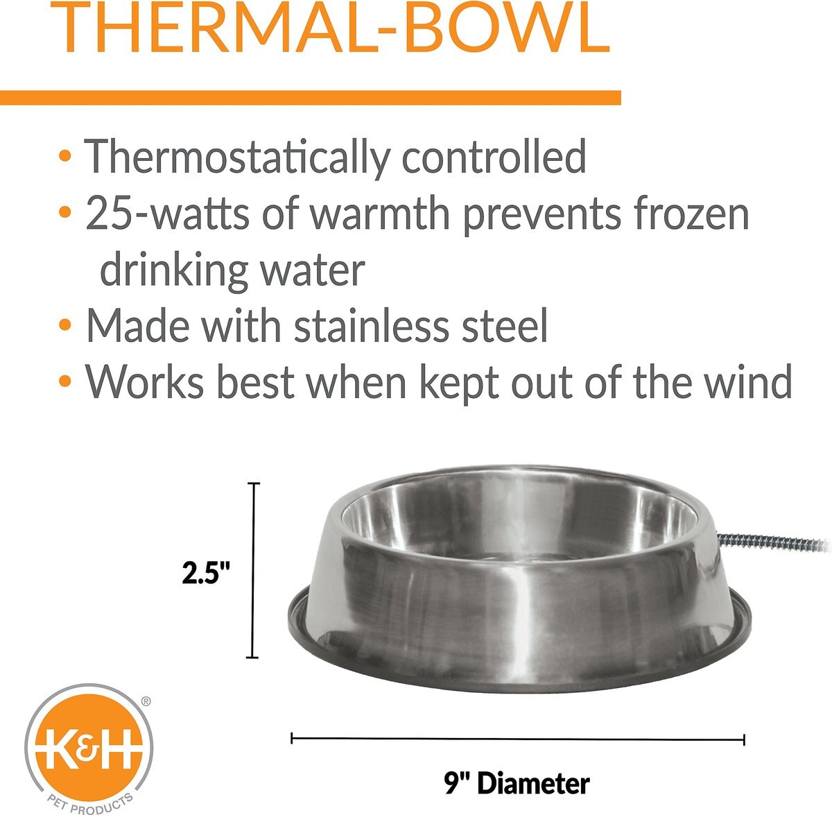 KandH Pet Products Thermal-Bowl Outdoor Heated Cat and Dog Water Bowl