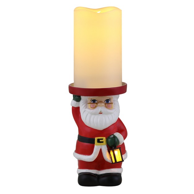 Ceramic Lit Santa Candle Holder And Flameless Candle