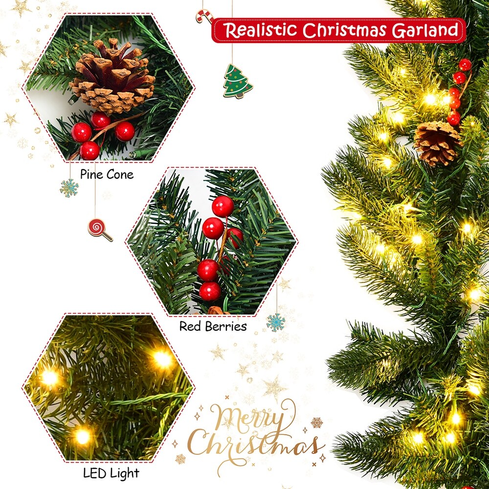 Gymax 9FT Pre lit Christmas Decoration Garland Indoor Outdoor w/ LED   Green   See Details