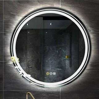 Wisfor 24 in. W x 24 in. H Large Round Frameless Light Dimmable Backlit Dual Front LED Wall Bathroom Vanity Mirror Super Bright XMR-Y28-618-US