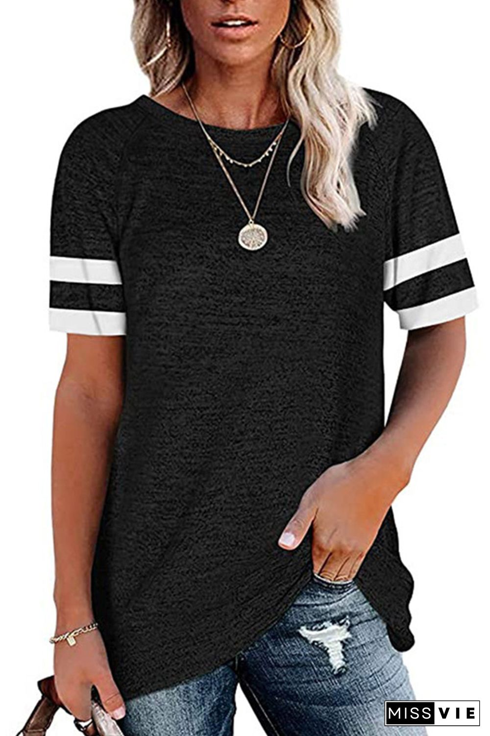 Black Round Neck Short Sleeve T-shirt