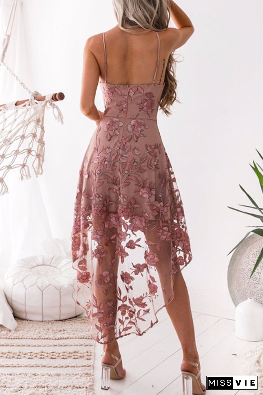 KarliDress Lace Embroidered Sling Irregular Dress P12601