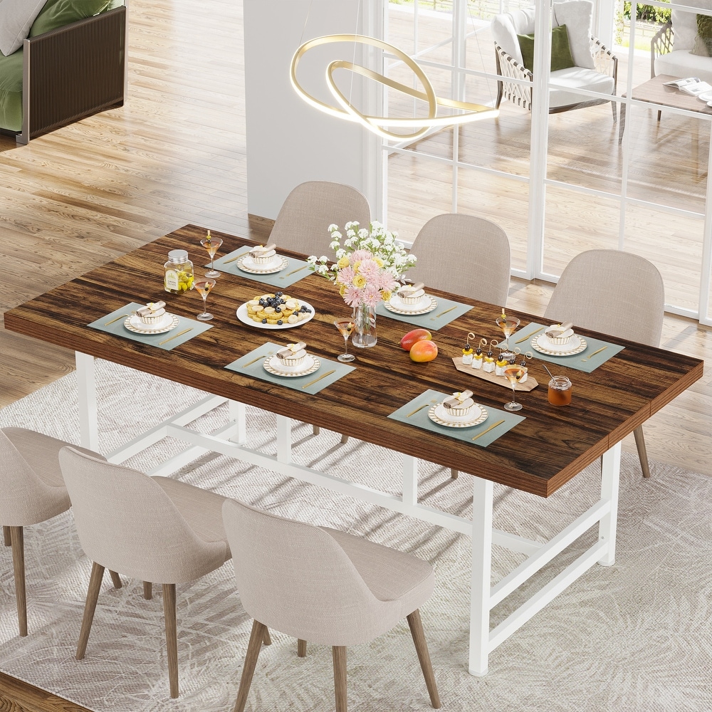 Dining Table for 6 People  70 inches Wood Large Dining Room Table