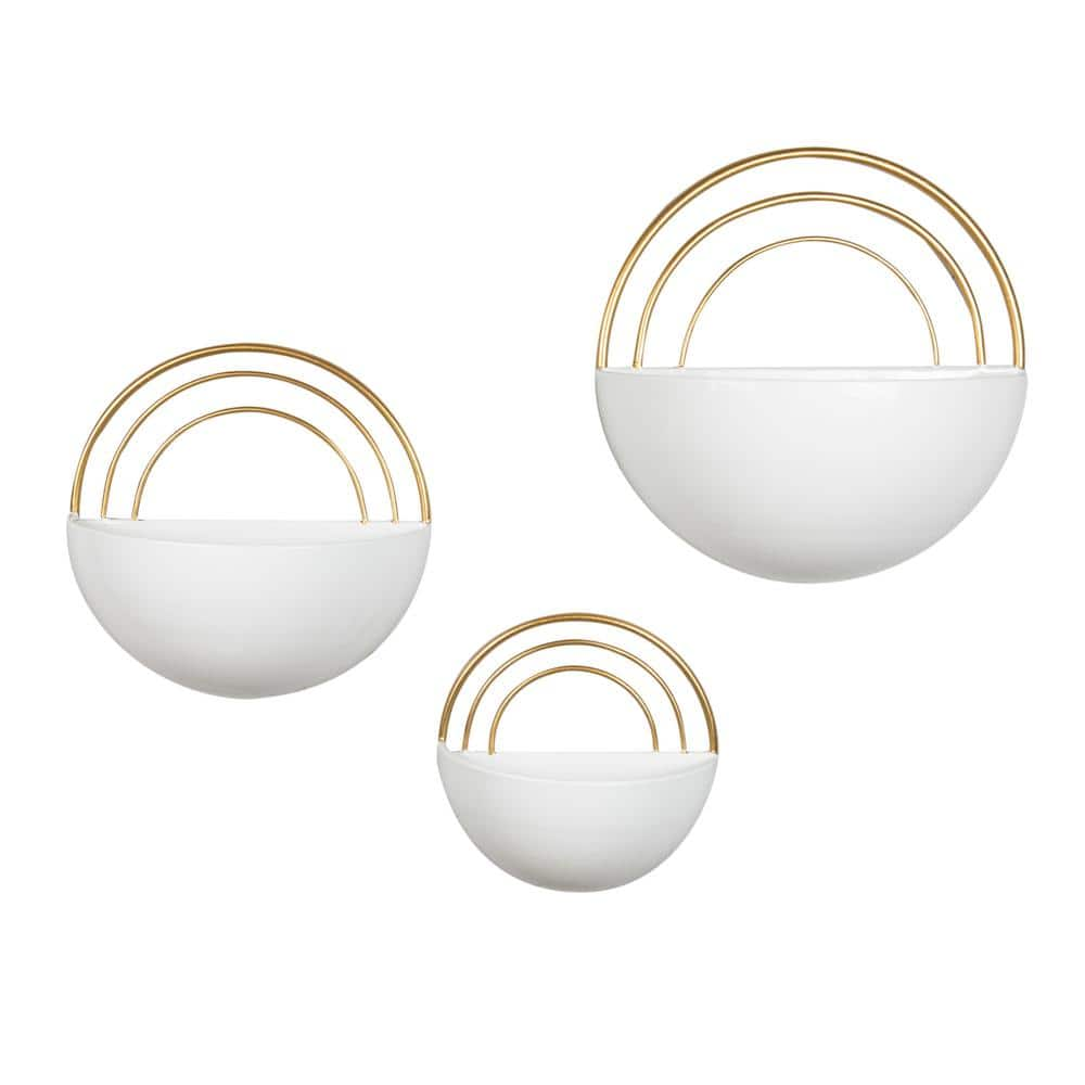 DANYA B Crescent Metal Wall Planter Set - White with Gold Detail (3-Piece) FHB21655