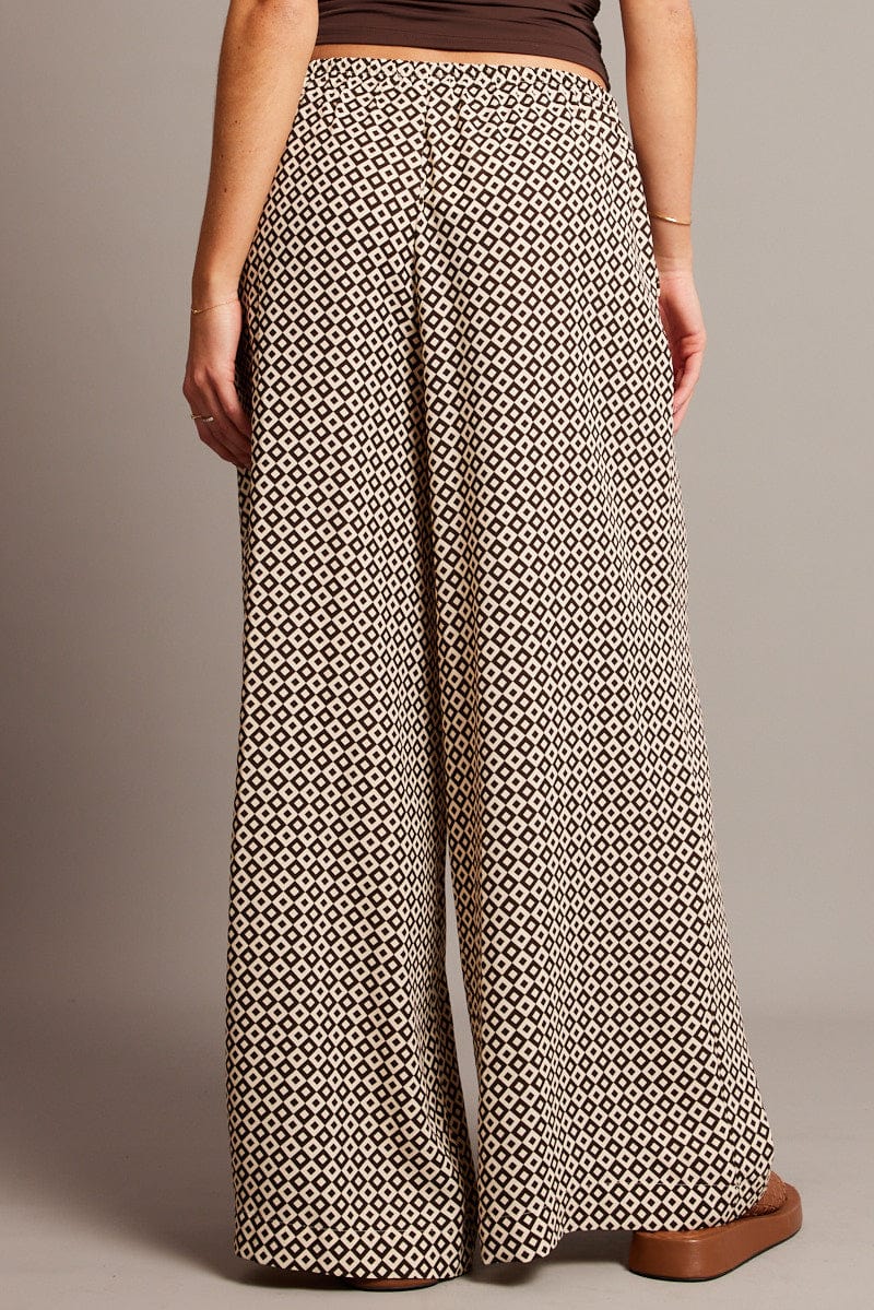 Brown Geo Wide Leg Pants High Rise