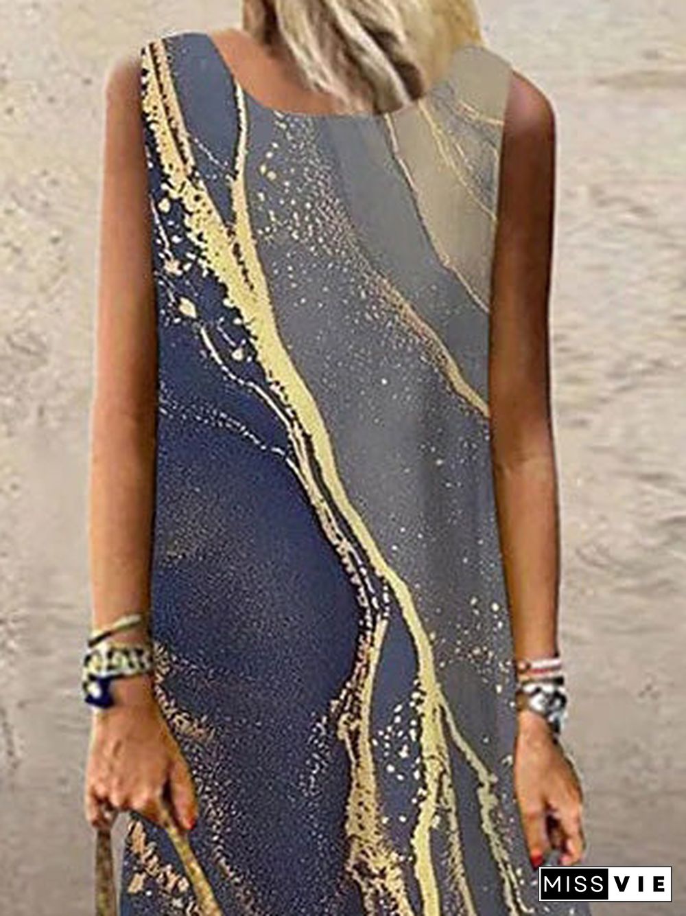 Women'S Dresses Printed Crew Neck Sleeveless Casual Dress