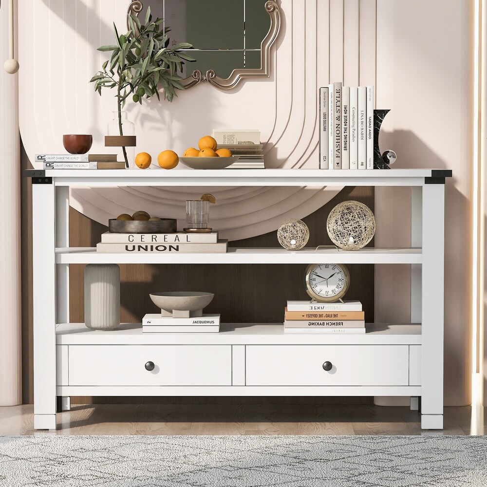 Console Table Sofa Table with 2 Drawers and 2 ShelvesWhite