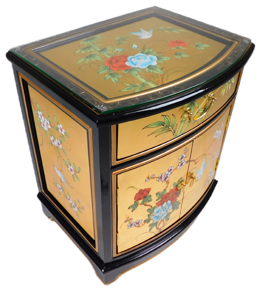 Oriental End Table Painted Bird and Flower Gold Leaf.   Asian   Side Tables And End Tables   by Oriental Furnishings  Houzz