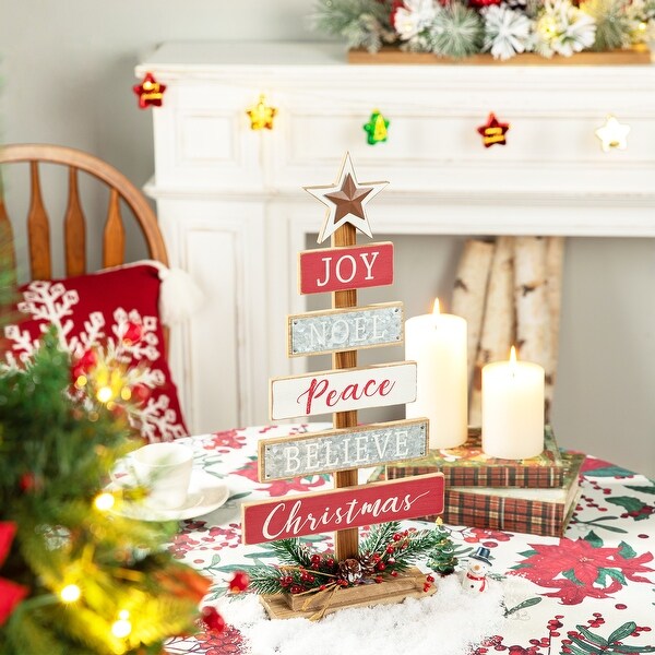 Glitzhome Wooden Xmas Table Tree Decor