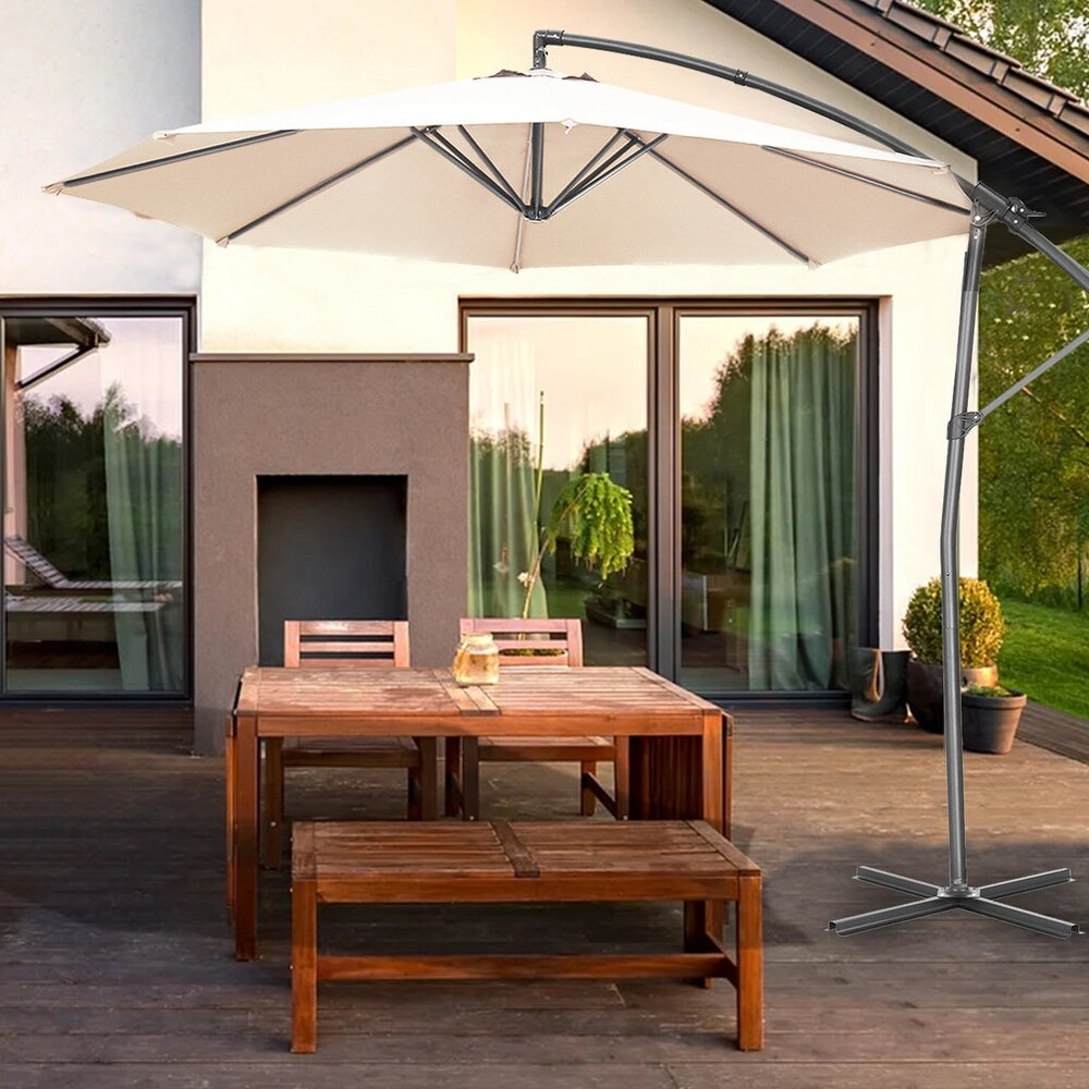 Zenova 10FT Patio Offset Umbrella with 360 Degree Rotation and Cross Base