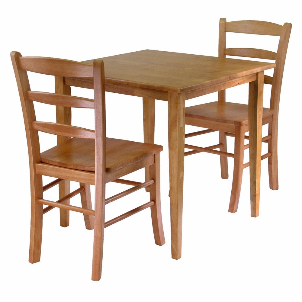 Wood Groveland 3-Pc Dining Set， Square Table and 2 Ladder Back Chairs， Light Oak Finish