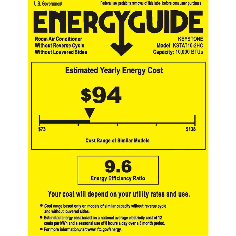 Keystone 10000 BTU 230V Through-The-Wall AC 10600 BTU Supplemental Heat Remote Sleep Mode 24H Timer for Rooms up to 450 Sq. Ft. KSTAT10-2HC