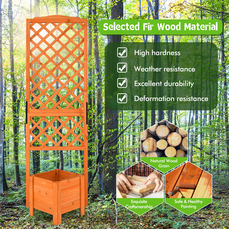 Wooden Raised Garden Bed 71¡± High Planter with Trellis for Plant Flower Climbing Pot Hanging