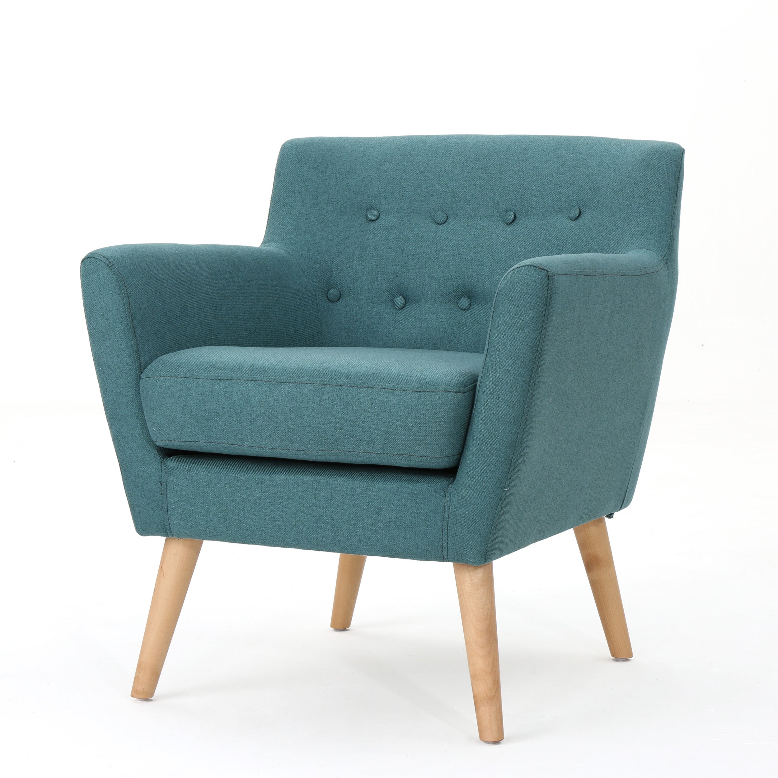 Madeira Buttoned Mid Century Modern Dark Teal Fabric Club Chair