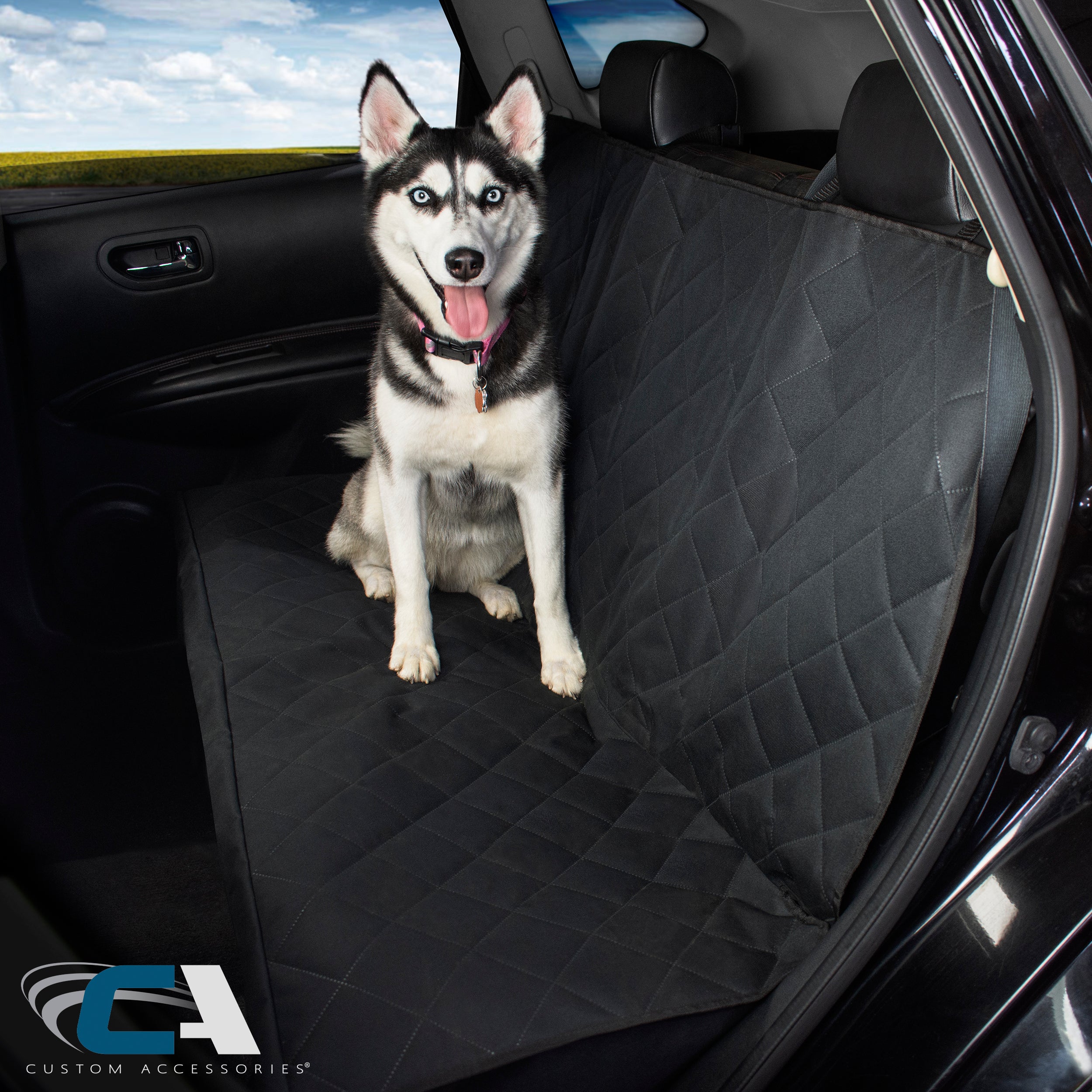 Custom Accessories 1 Piece Premium Rear Seat Quilted Black Pet Protector， 40601WDC