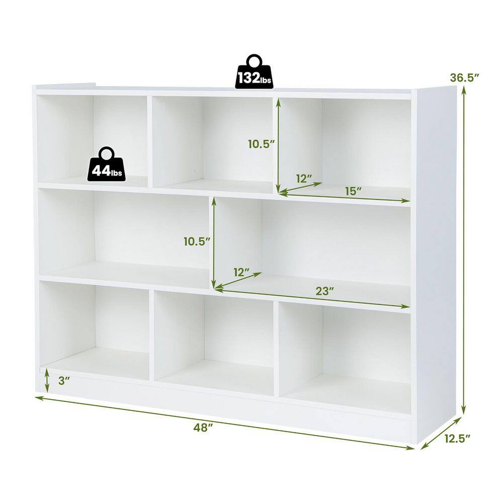 Costway 3-tier Open Bookcase 8-Cube Floor Standing Storage Shelves Display Cabinet White CB10403WH