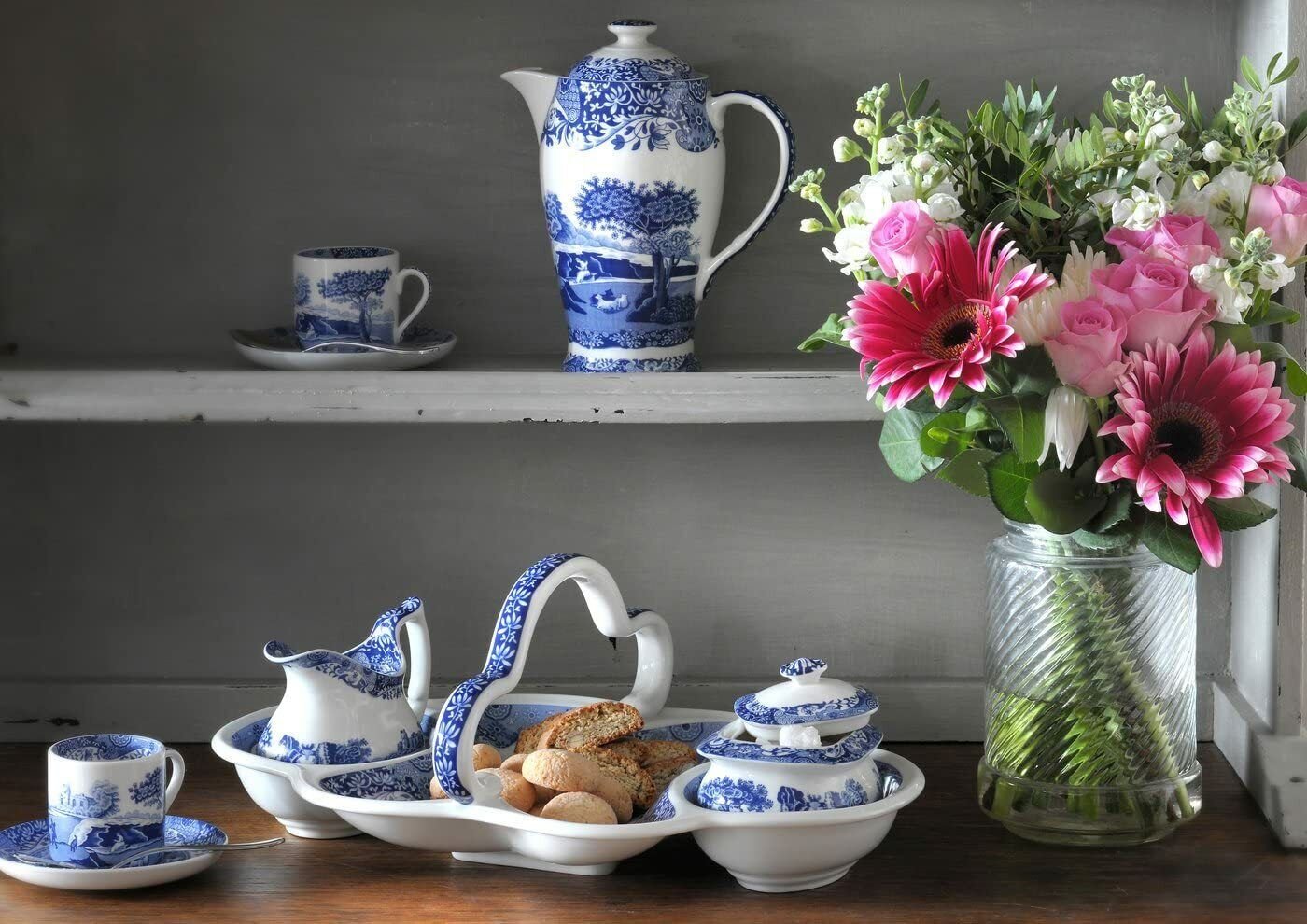 Spode Blue Italian Covered Sugar Bowl with Lid， Fine Earthenware， 9 oz