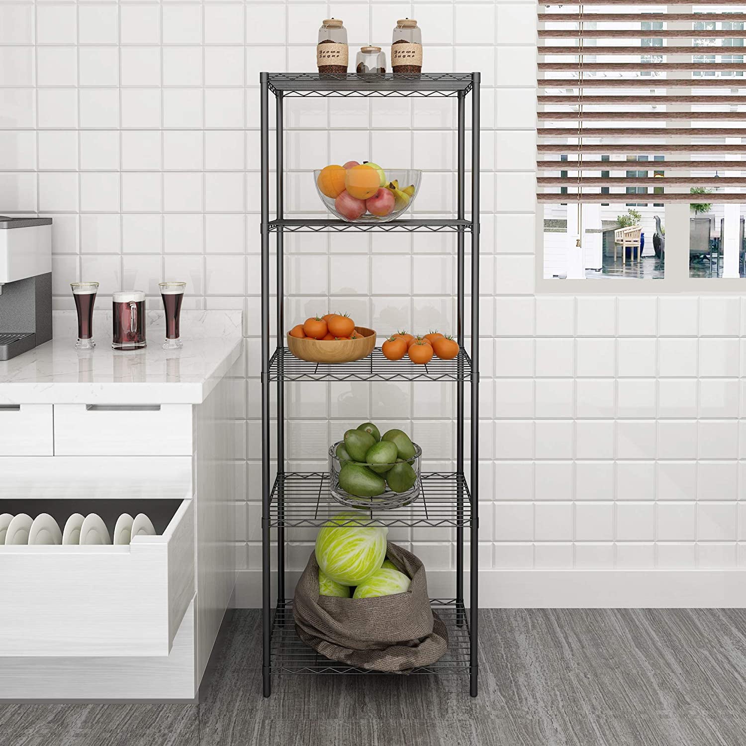 HOMEFORT 5-Tier Wire Shelving Unit, 5 Shelves Metal Storage Rack for Kitchen, Laundry, Black and Gray