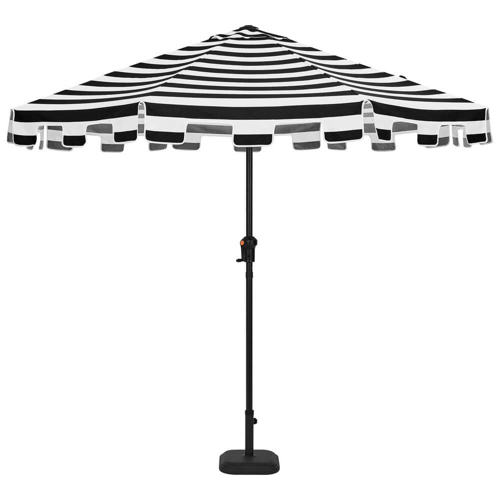 Hampton Bay 9 ft Aluminum Market Crank and Auto Tilt Patio Umbrella in Cabana Black and White Stripe with Trim