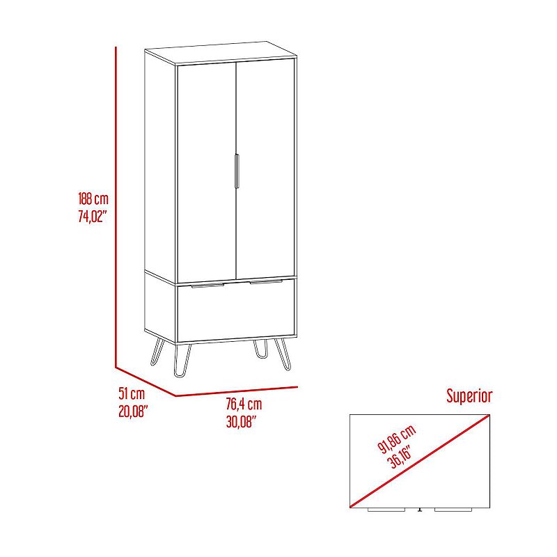 Nuvo Closet， Double Door Cabinet， One Drawer， Hairpin Legs