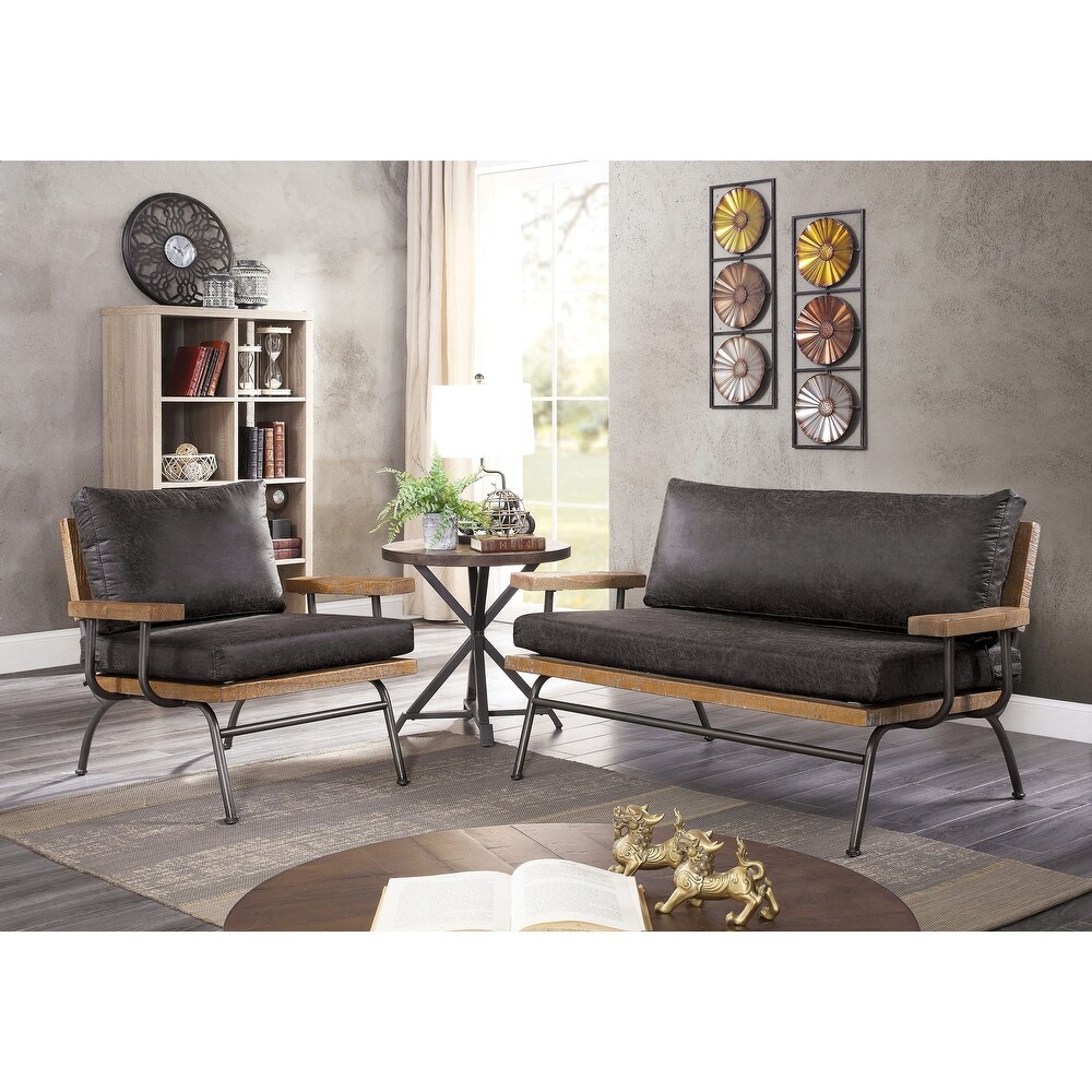 Lalitha Rustic Cushioned 2 Seater Loveseat with Wooden Arm by Furniture of America